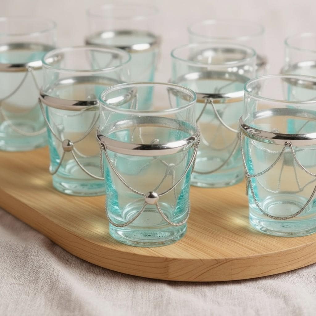 Set of 6 Handmade Moroccan Tea Glasses – Gold Rim Beldi Set