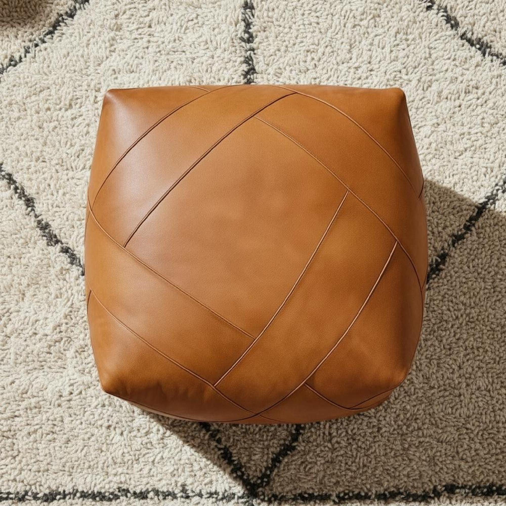 Leather Pouf Square Brown Moroccan Floor Cushion