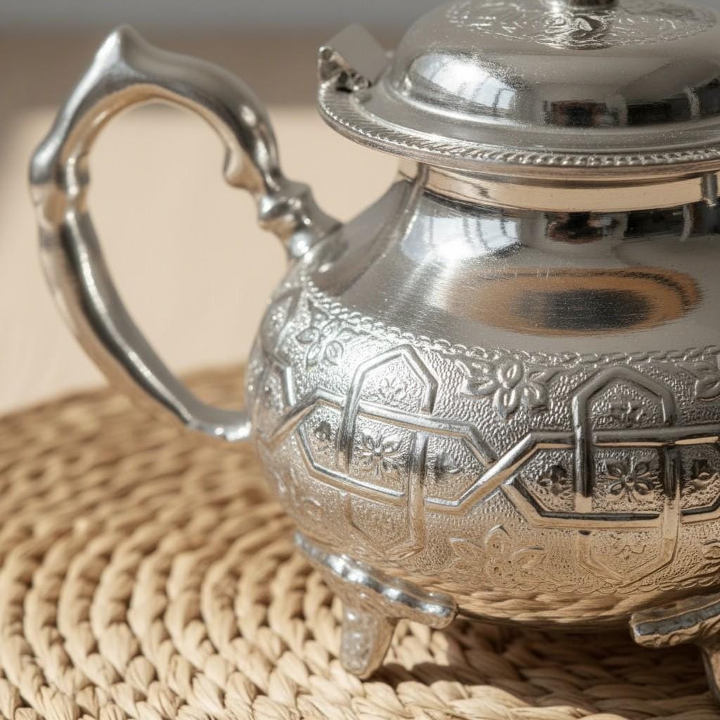 Handmade Moroccan Silver Teapot – Traditional Engraved Metal Tea Pot for Mint Tea