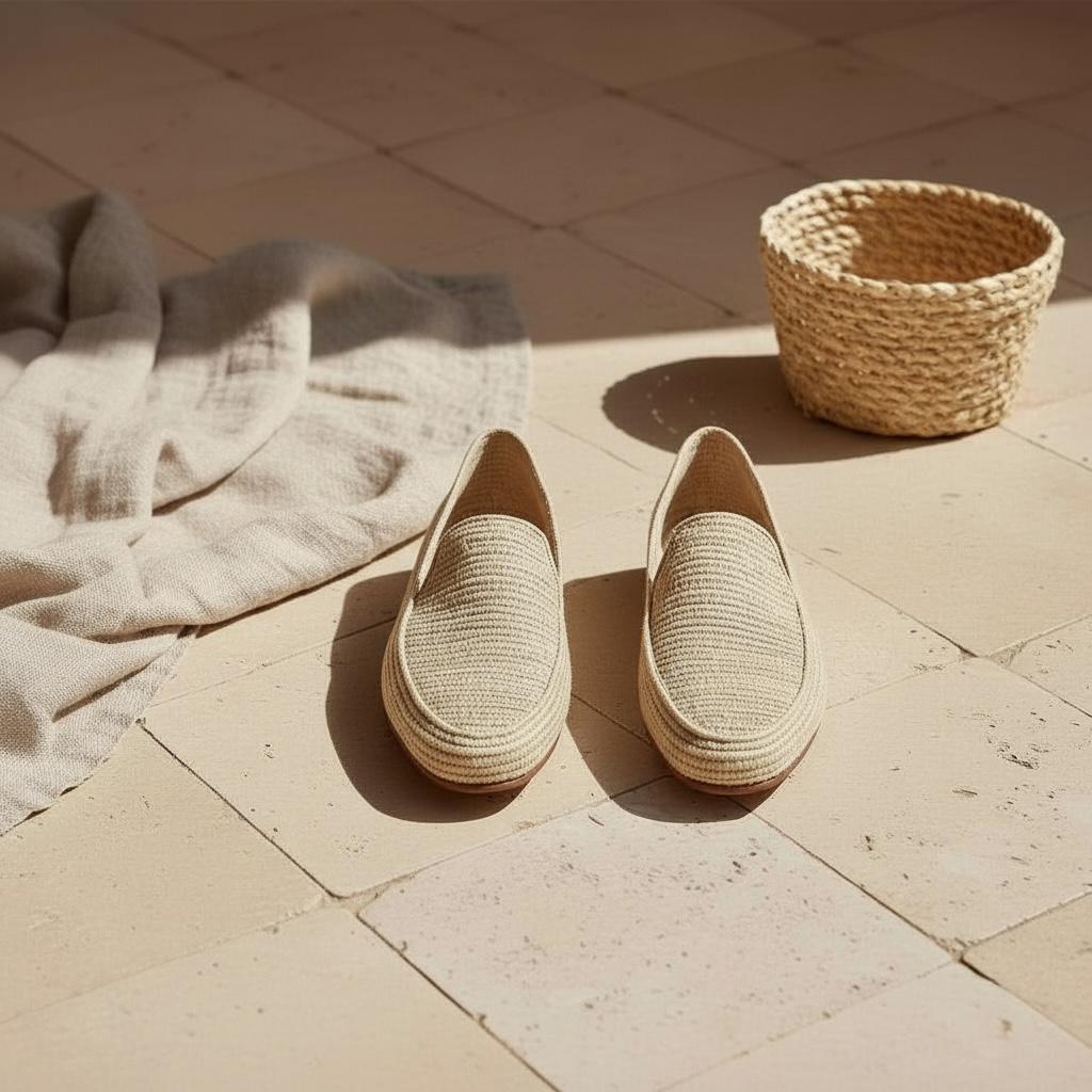 Handmade Raffia Espadrilles, Women's Boho Slip-On Shoes