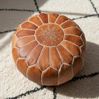 Handmade Moroccan Pouf Leather Ottoman Tan