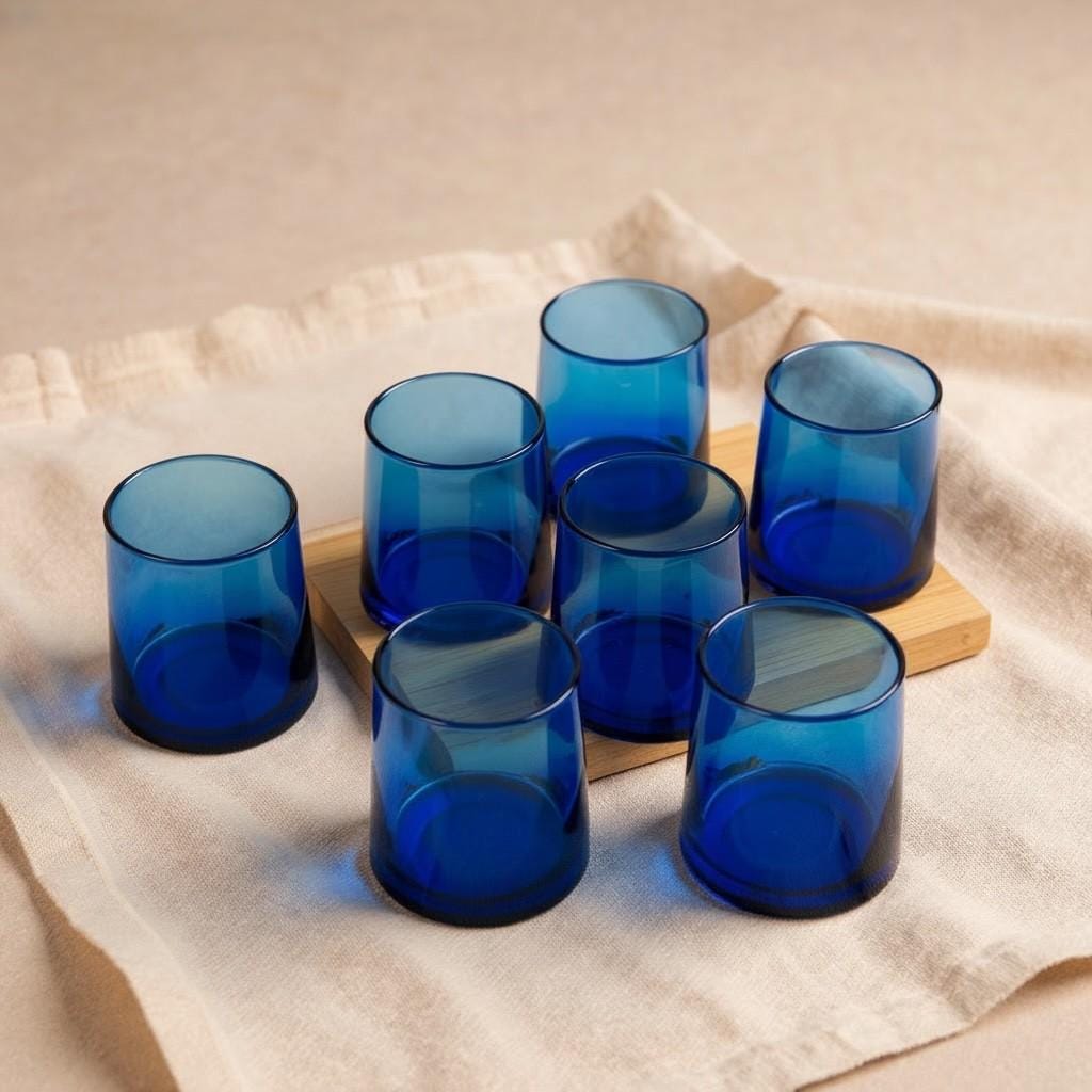 Set of 6 Hand-Blown Glass Tumbler Set – Clear Cylindrical Glasses for Tea, Coffee & Juice