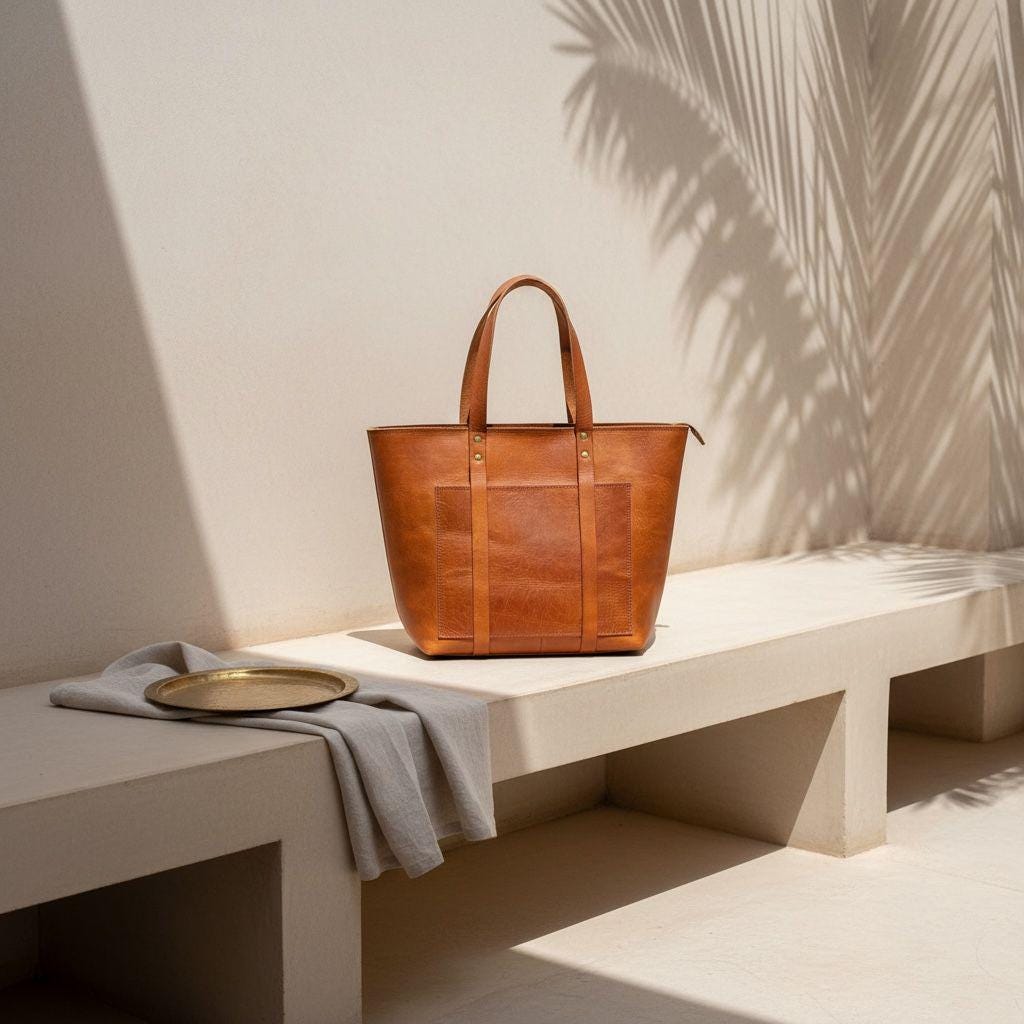 Handmade Leather Shoulder Tote – Moroccan Boho Chic Handbag