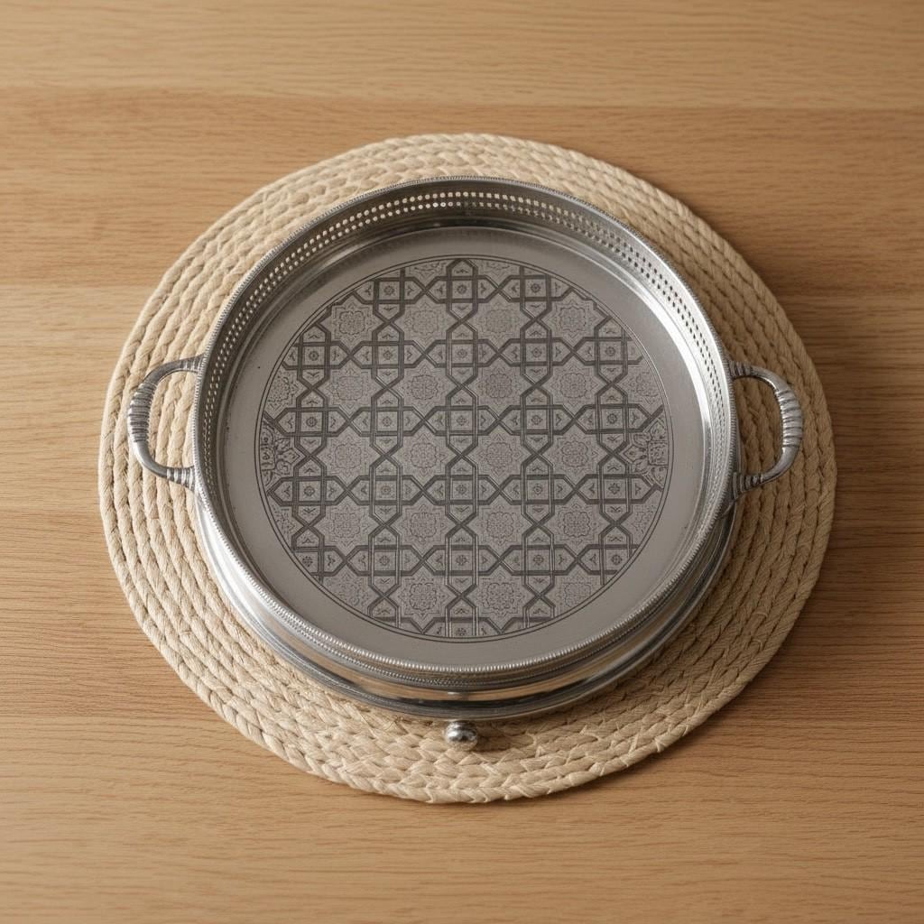 Handmade Moroccan Silver Tea Tray – Traditional Engraved Serving Tray