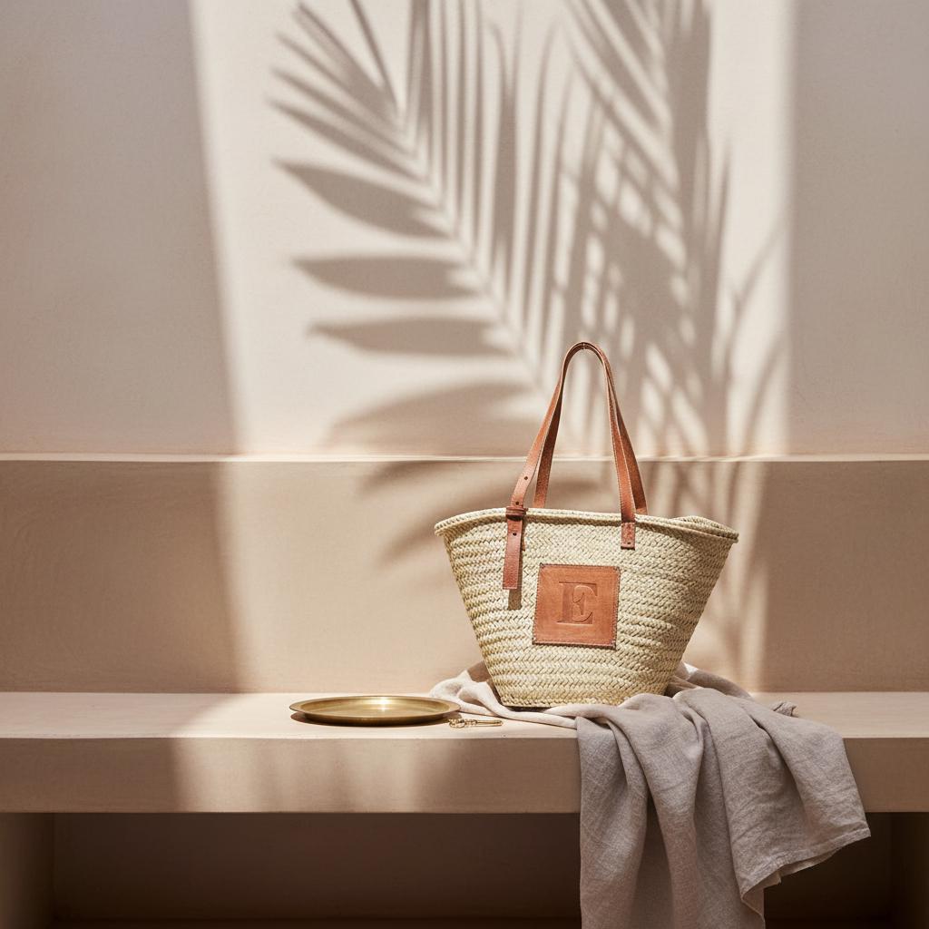 Handmade Moroccan Straw Tote – Raffia Beach Bag with Leather Handles