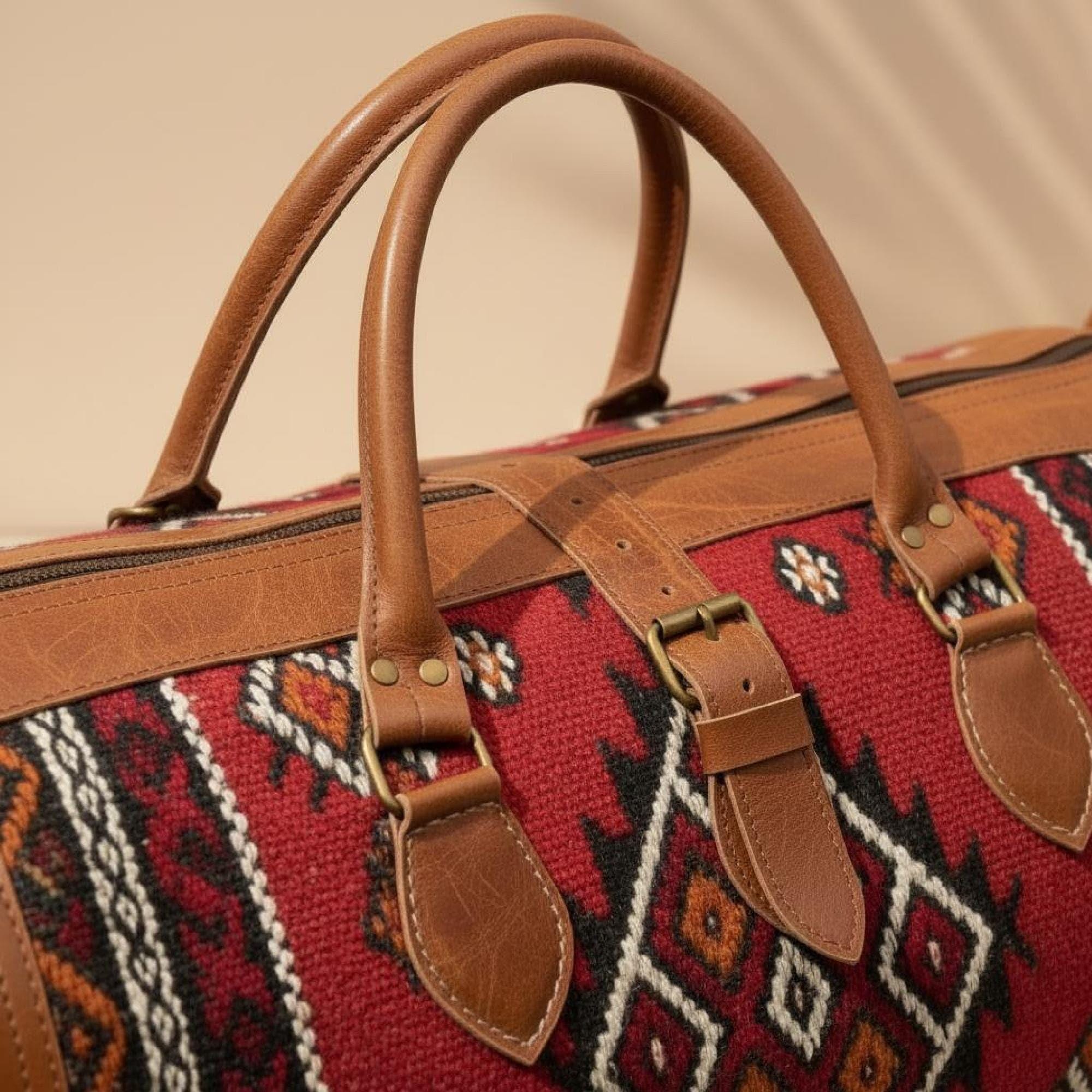 Moroccan Rug Bag Handmade Leather Duffel