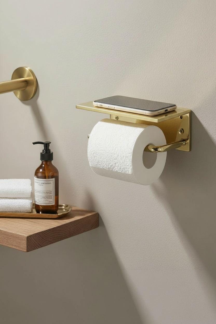 Handmade Unlacquered Brass Toilet Paper Holder – Rustic Bathroom Decor