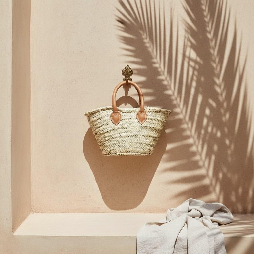 Handmade Moroccan Straw Tote – Raffia Beach Bag with Leather Handles