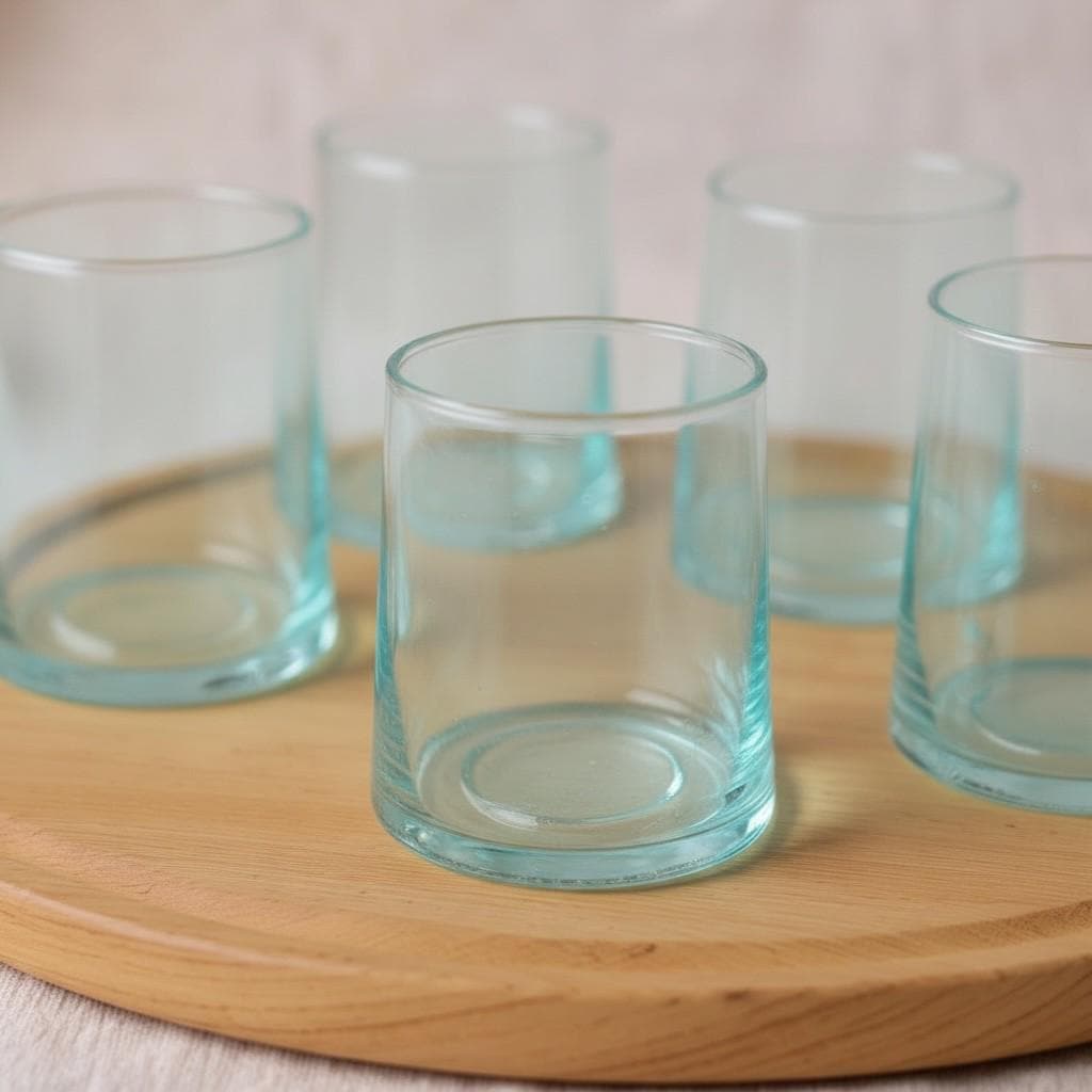 Set of 6 Hand-Blown Glass Tumbler Set – Clear Cylindrical Glasses for Tea, Coffee & Juice