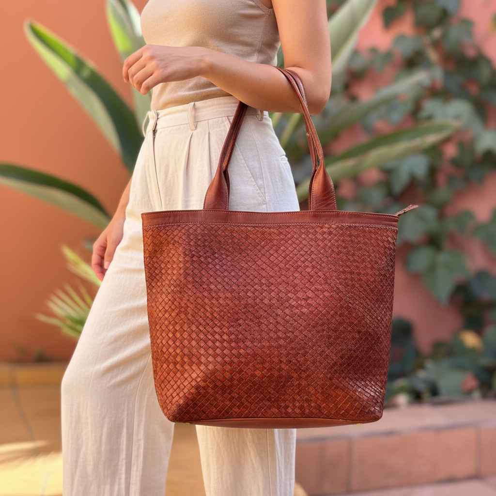 Handmade Moroccan Braided Leather Tote Bag