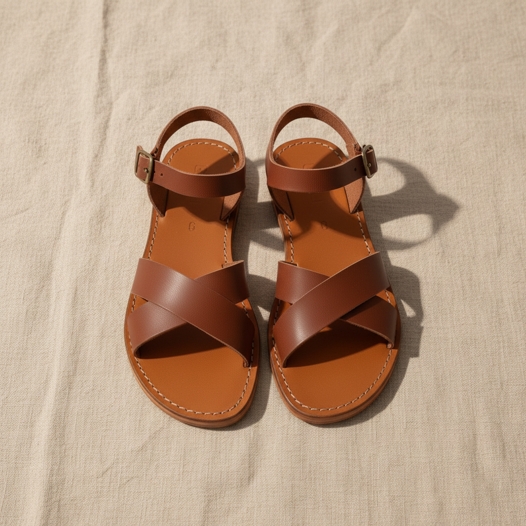 Handmade Leather Sandals Women Flat Ankle Strap Minimalist