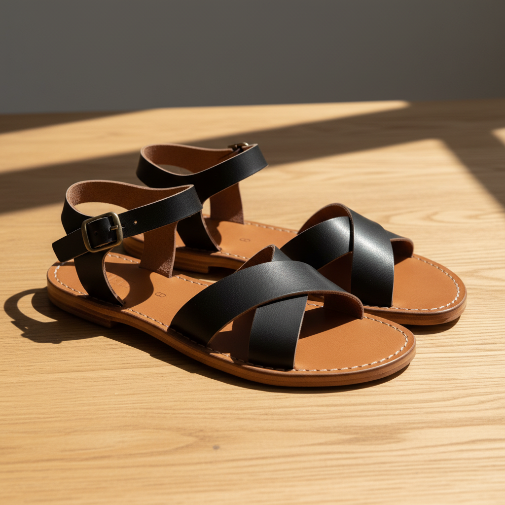 Handmade Leather Sandals Women Flat Ankle Strap Minimalist