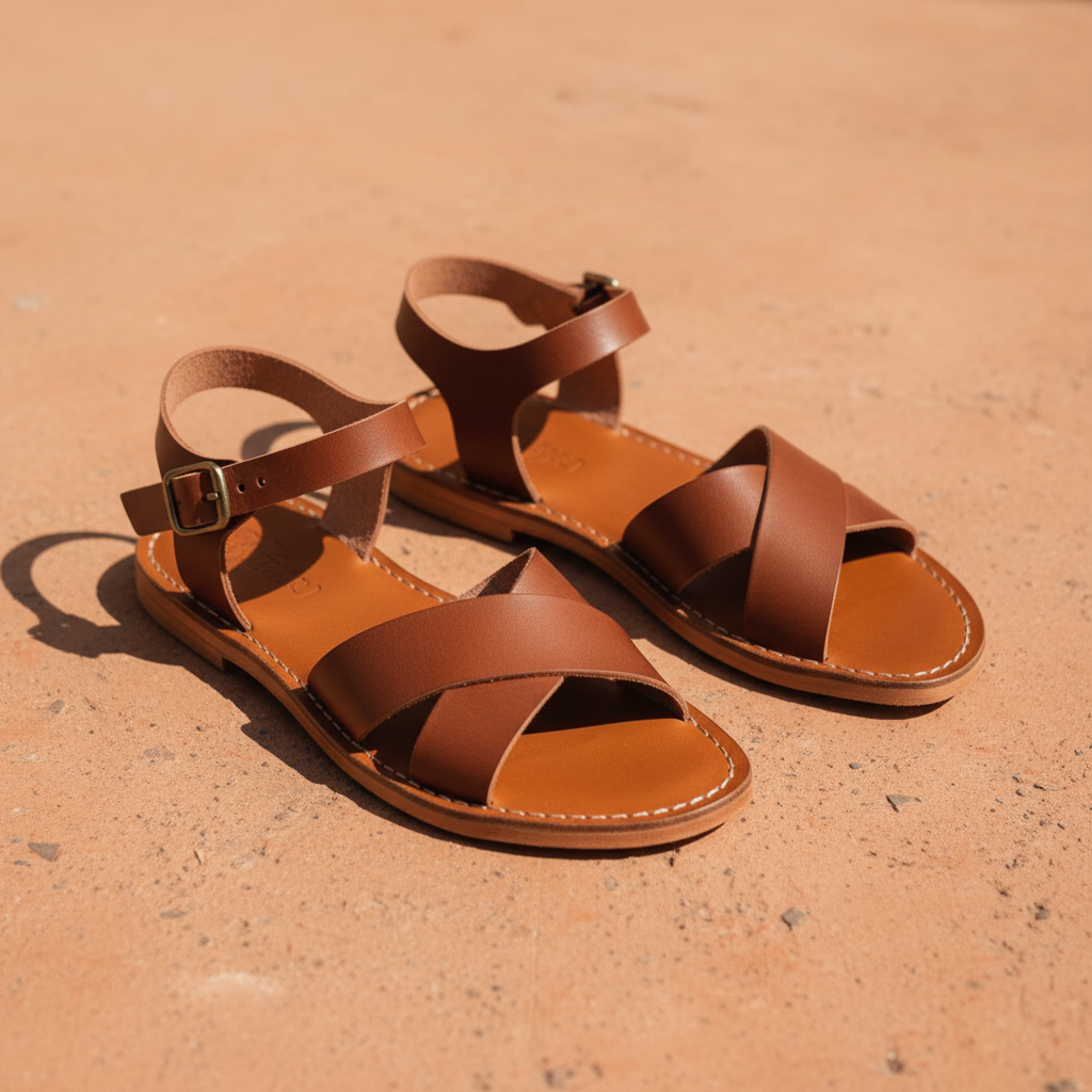 Handmade Leather Sandals Women Flat Ankle Strap Minimalist