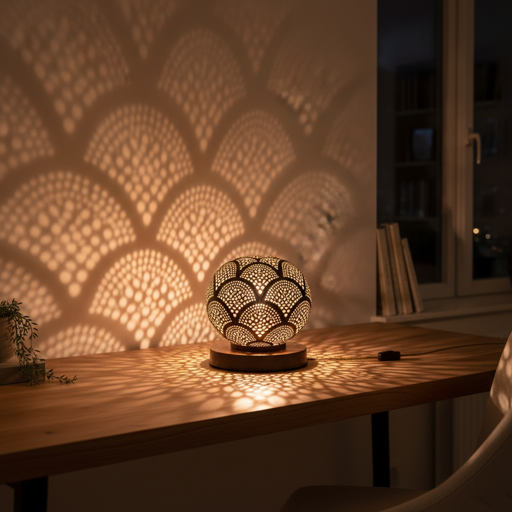 Home office desk at night