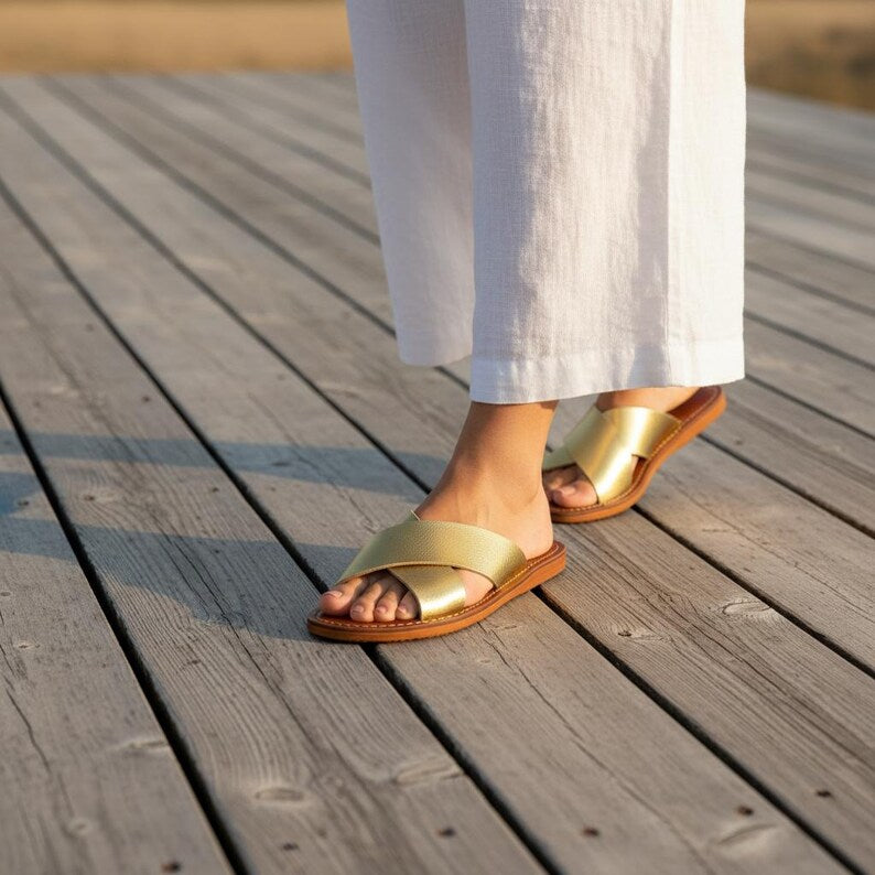 Handmade Moroccan Leather Sandals for Women, Natural Leather Babouche, Traditional Slippers, Orthopedic Artisan Shoes