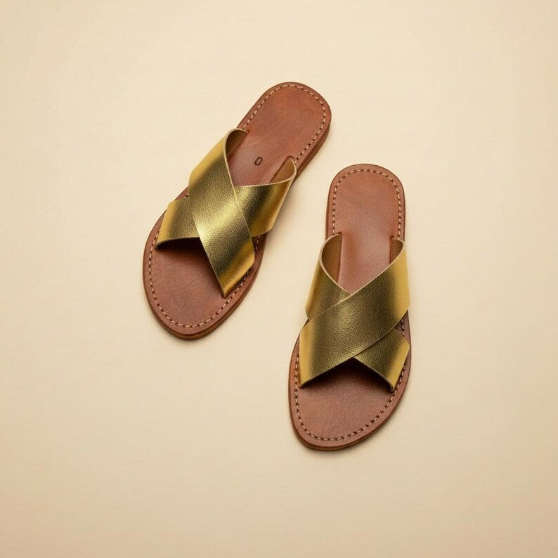 Handmade Moroccan Leather Sandals for Women, Natural Leather Babouche, Traditional Slippers, Orthopedic Artisan Shoes