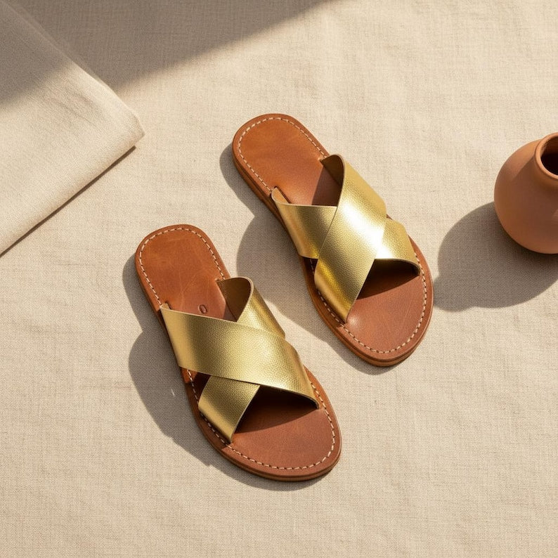 Handmade Moroccan Leather Sandals for Women, Natural Leather Babouche, Traditional Slippers, Orthopedic Artisan Shoes