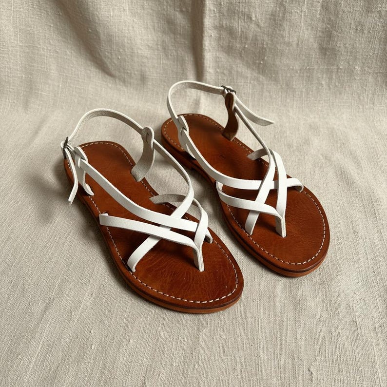 Handmade Leather Flat Sandals Women Minimalist Strappy