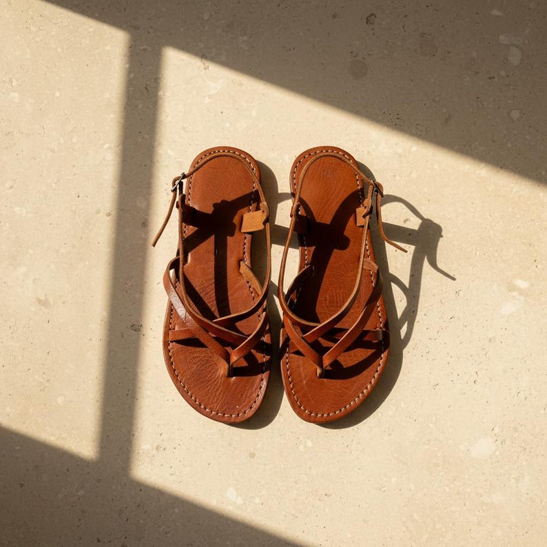 Handmade Leather Flat Sandals Women Minimalist Strappy