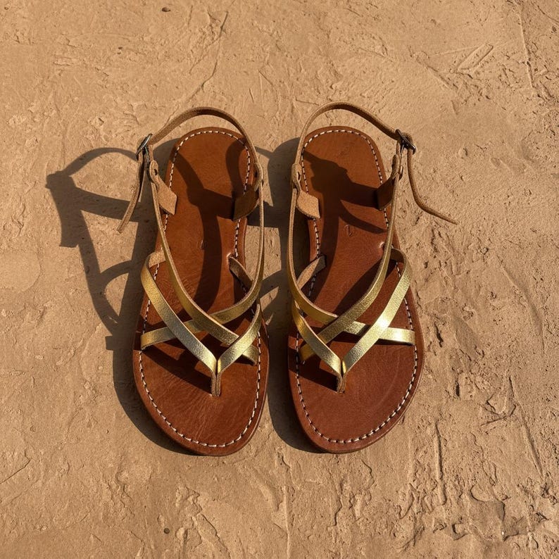 Handmade Leather Flat Sandals Women Minimalist Strappy