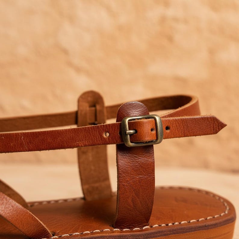 Handmade Leather Flat Sandals Women Minimalist Strappy
