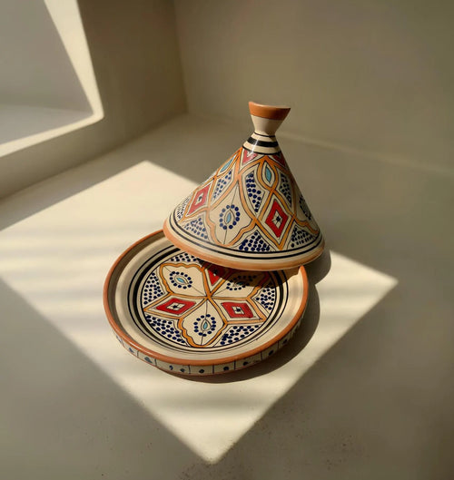 Authentic Handmade Tagine – Natural Clay Moroccan Pottery – Traditional Lead-Free Cookware & Decorative Pot – Artisan Painted Pottery