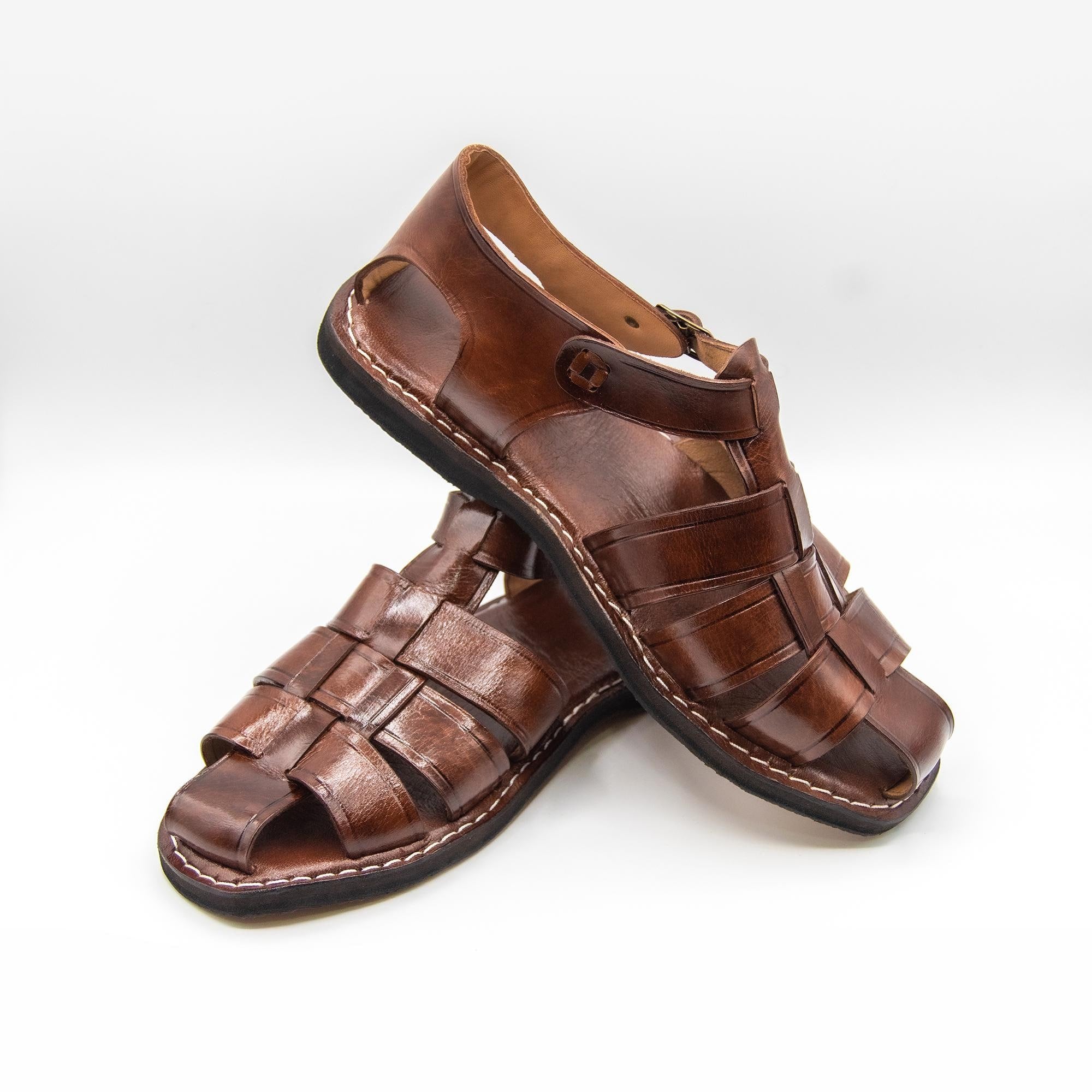 Moroccan Leather Fisherman Sandals Unisex Handmade Vegetable Tanned