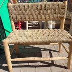 Handcrafted Moroccan Lemonwood Bench: Boho Palm Leaf Cord Seat