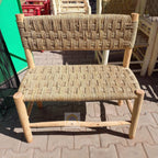Handcrafted Moroccan Lemonwood Bench: Boho Palm Leaf Cord Seat