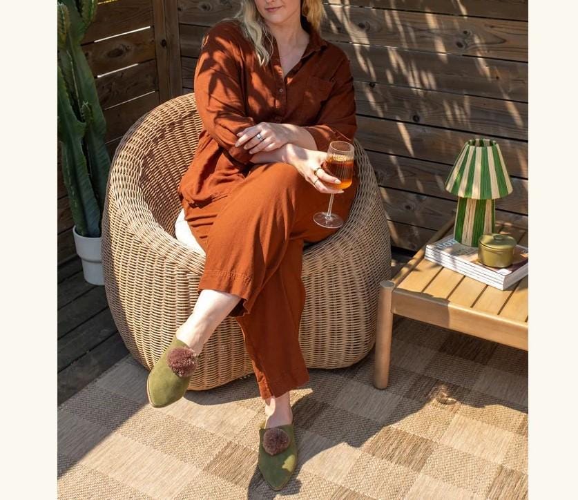 Handmade Moroccan Suede Babouches: Soft Sheepskin Mules, pompom slippers