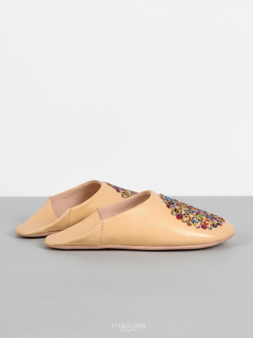 Moroccan Babouche Slippers Women – Handmade Leather Moroccan Slippers, Soft Indoor Shoes, Cozy Loungewear