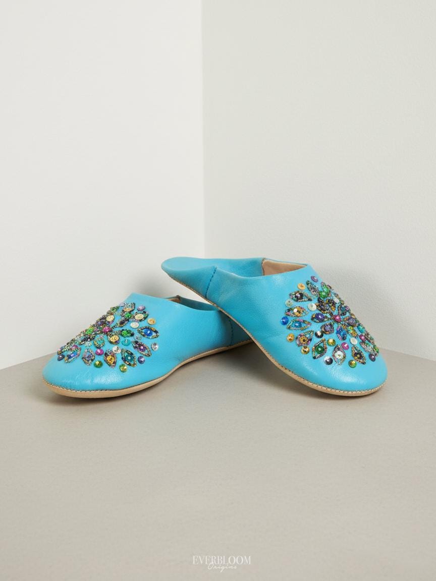 Moroccan Babouche Slippers Women – Handmade Leather Moroccan Slippers, Soft Indoor Shoes, Cozy Loungewear