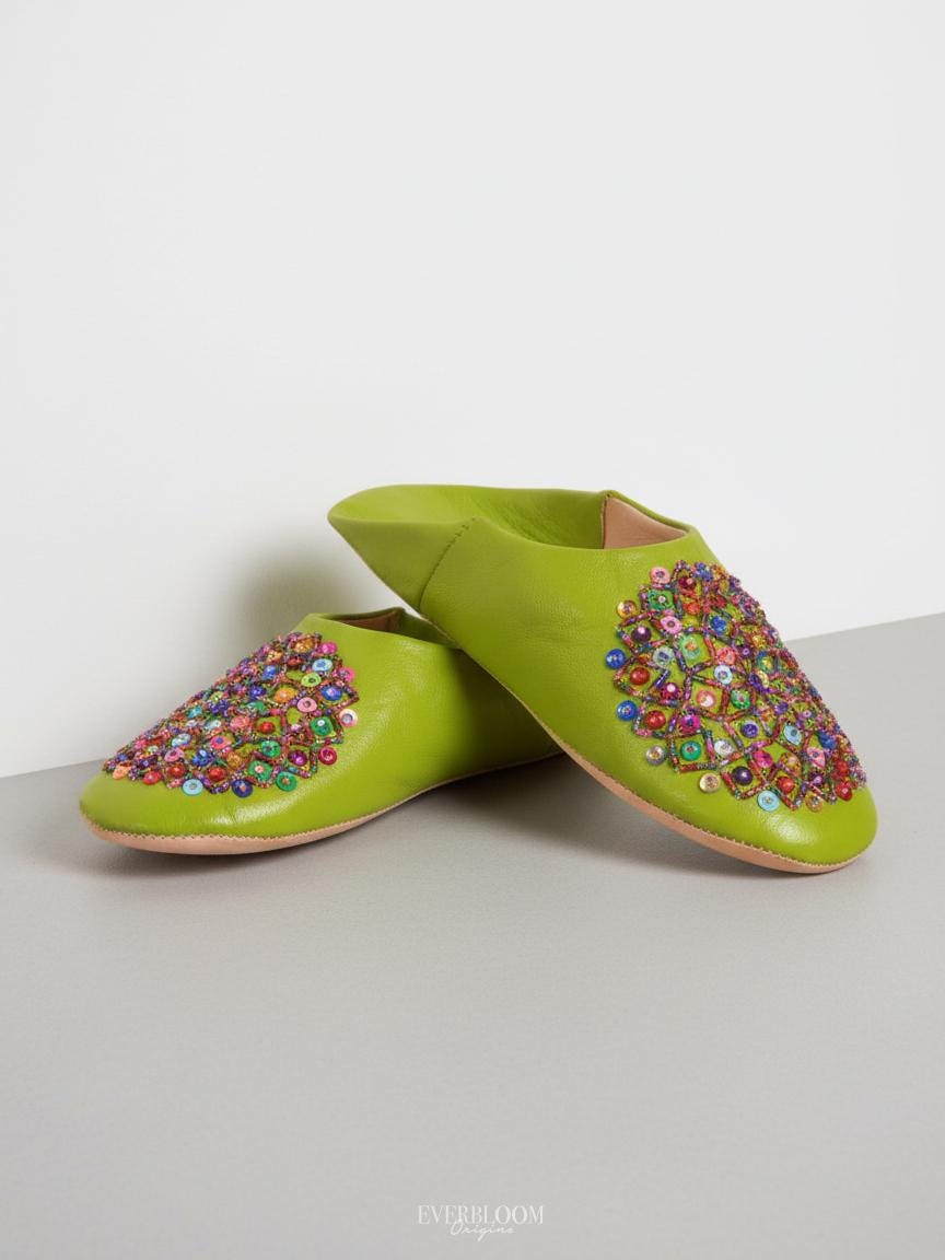 Moroccan Babouche Slippers Women – Handmade Leather Moroccan Slippers, Soft Indoor Shoes, Cozy Loungewear
