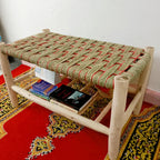 Handcrafted Moroccan Lemonwood Bench: Boho Palm Leaf Cord Seat
