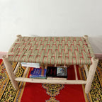 Handcrafted Moroccan Lemonwood Bench: Boho Palm Leaf Cord Seat
