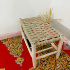 Handcrafted Moroccan Lemonwood Bench: Boho Palm Leaf Cord Seat
