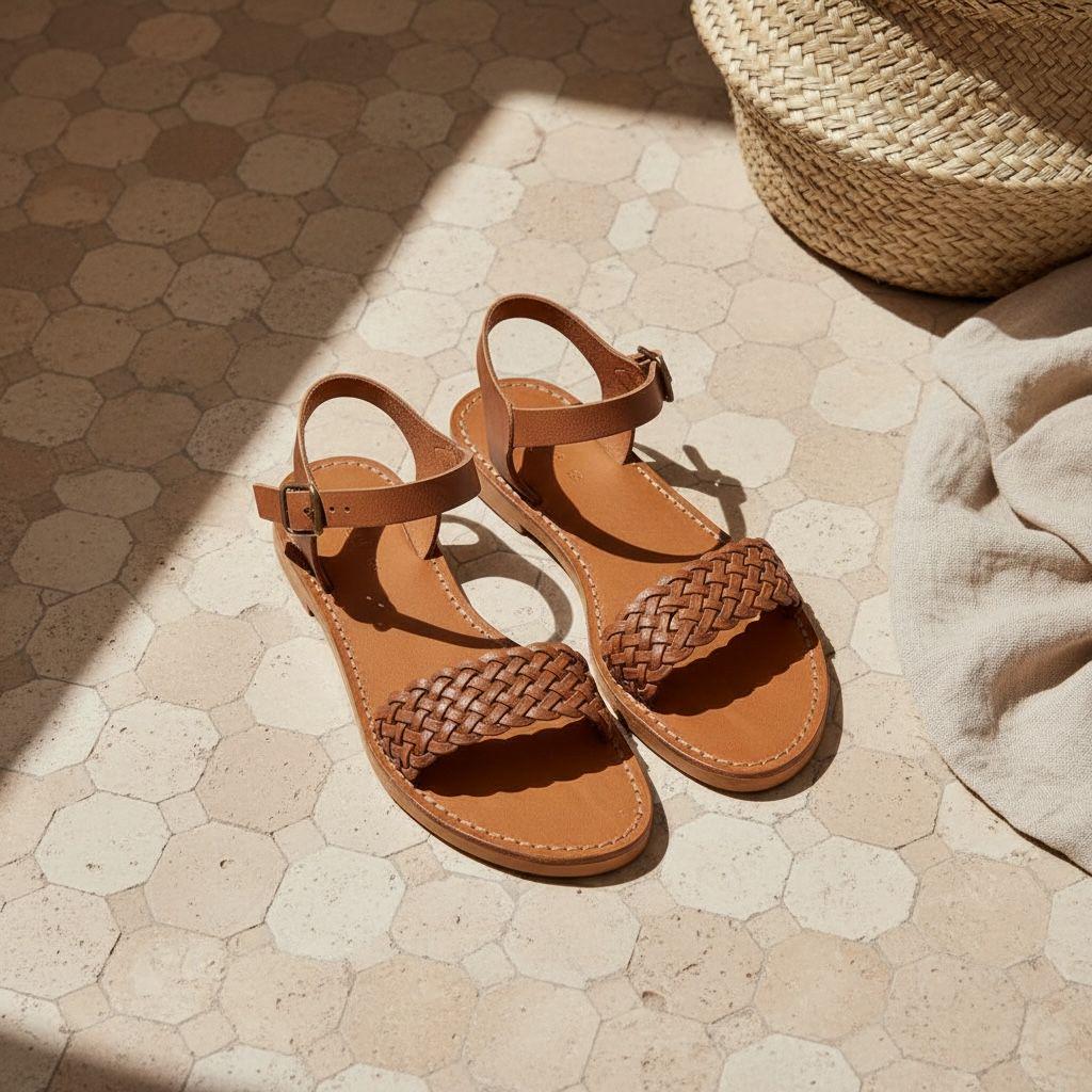 Handmade Leather Flat Sandals Women Minimalist Ankle Strap