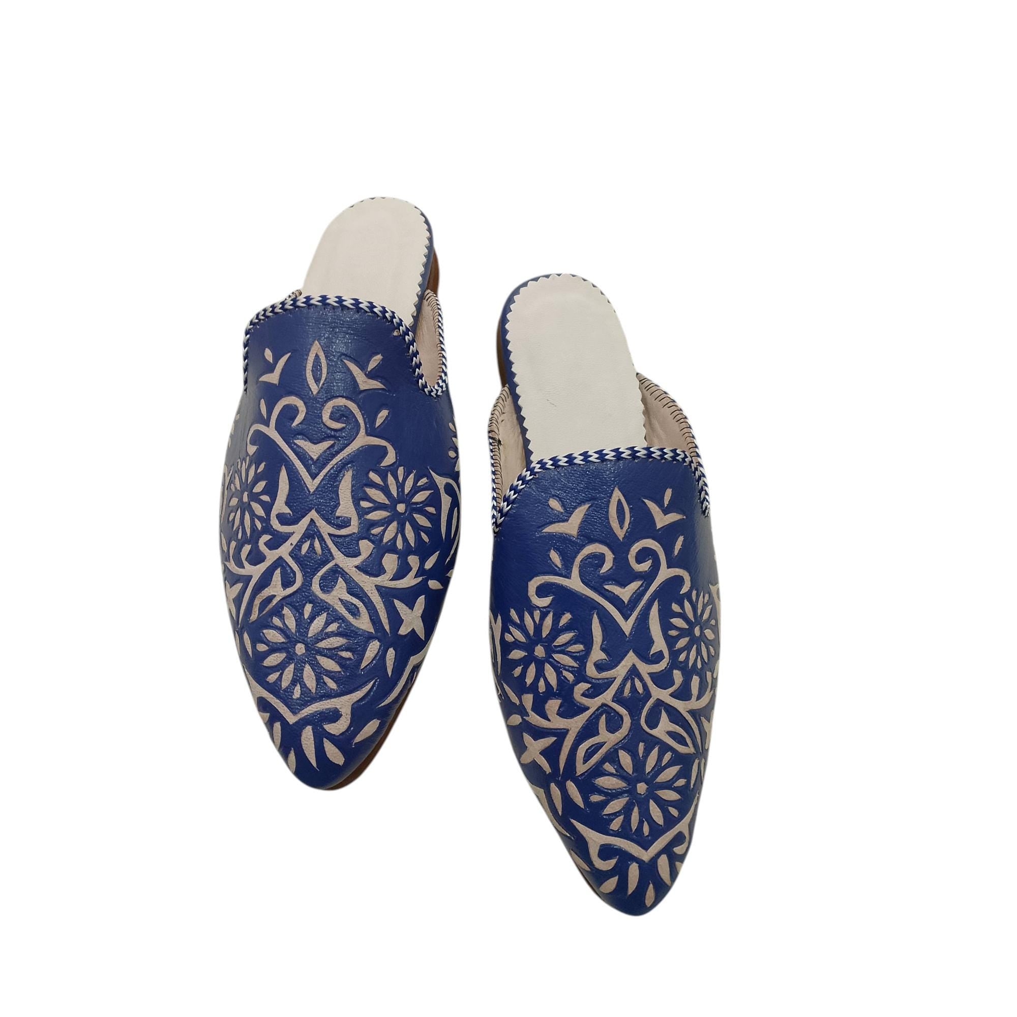 Handmade Moroccan Leather Babouche – Green Traditional Slippers with Floral Motif