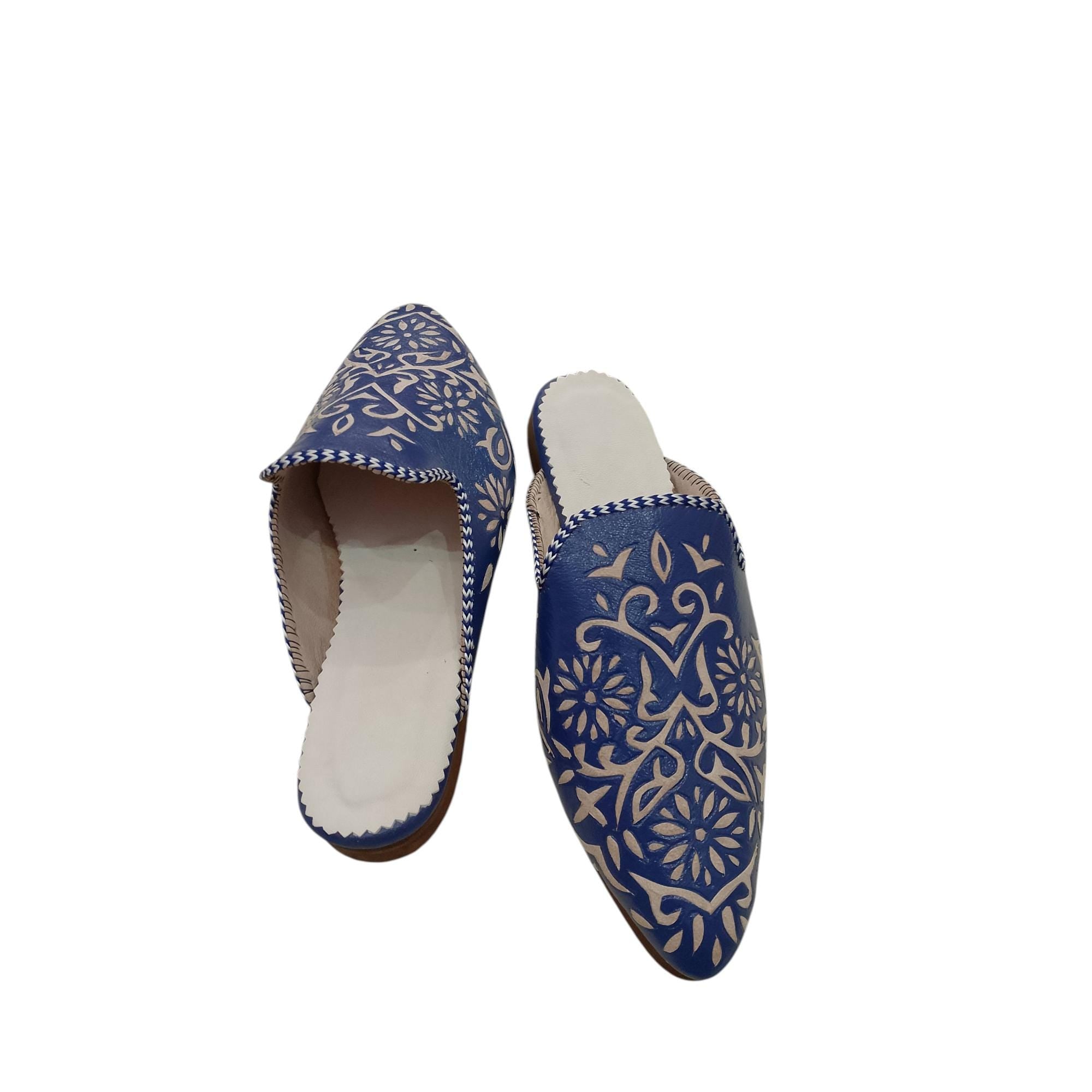 Handmade Moroccan Leather Babouche – Green Traditional Slippers with Floral Motif