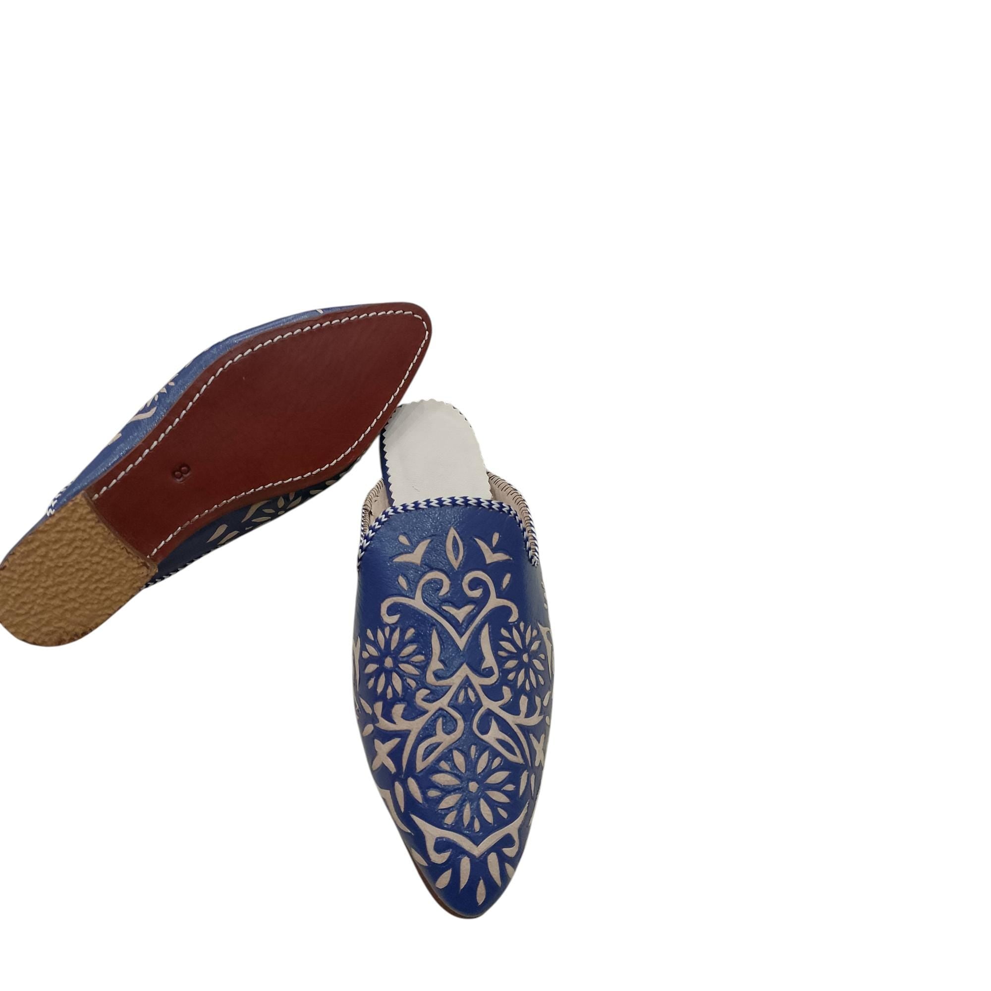 Handmade Moroccan Leather Babouche – Green Traditional Slippers with Floral Motif