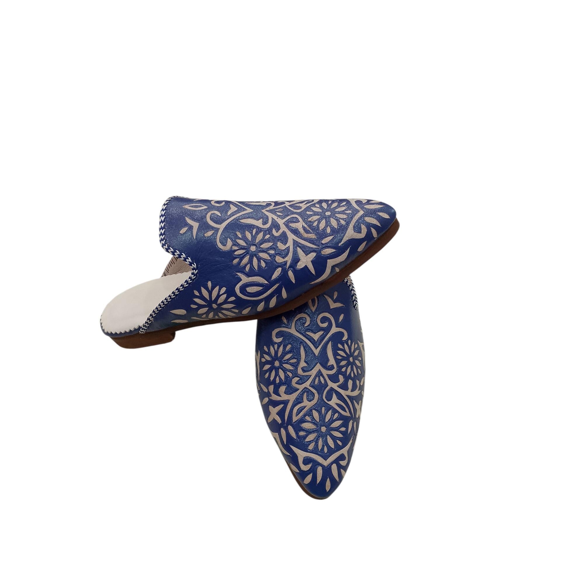 Handmade Moroccan Leather Babouche – Green Traditional Slippers with Floral Motif