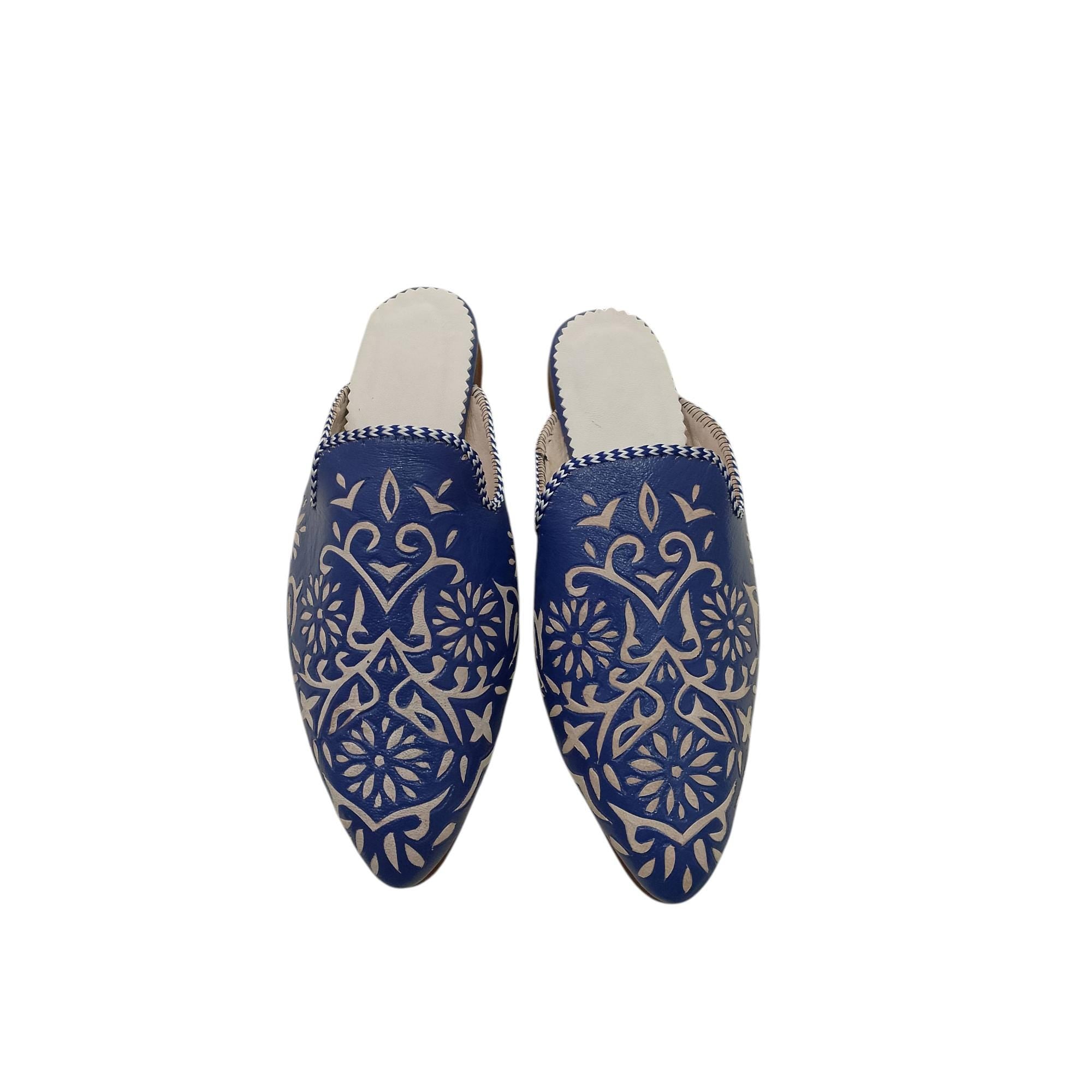 Handmade Moroccan Leather Babouche – Green Traditional Slippers with Floral Motif