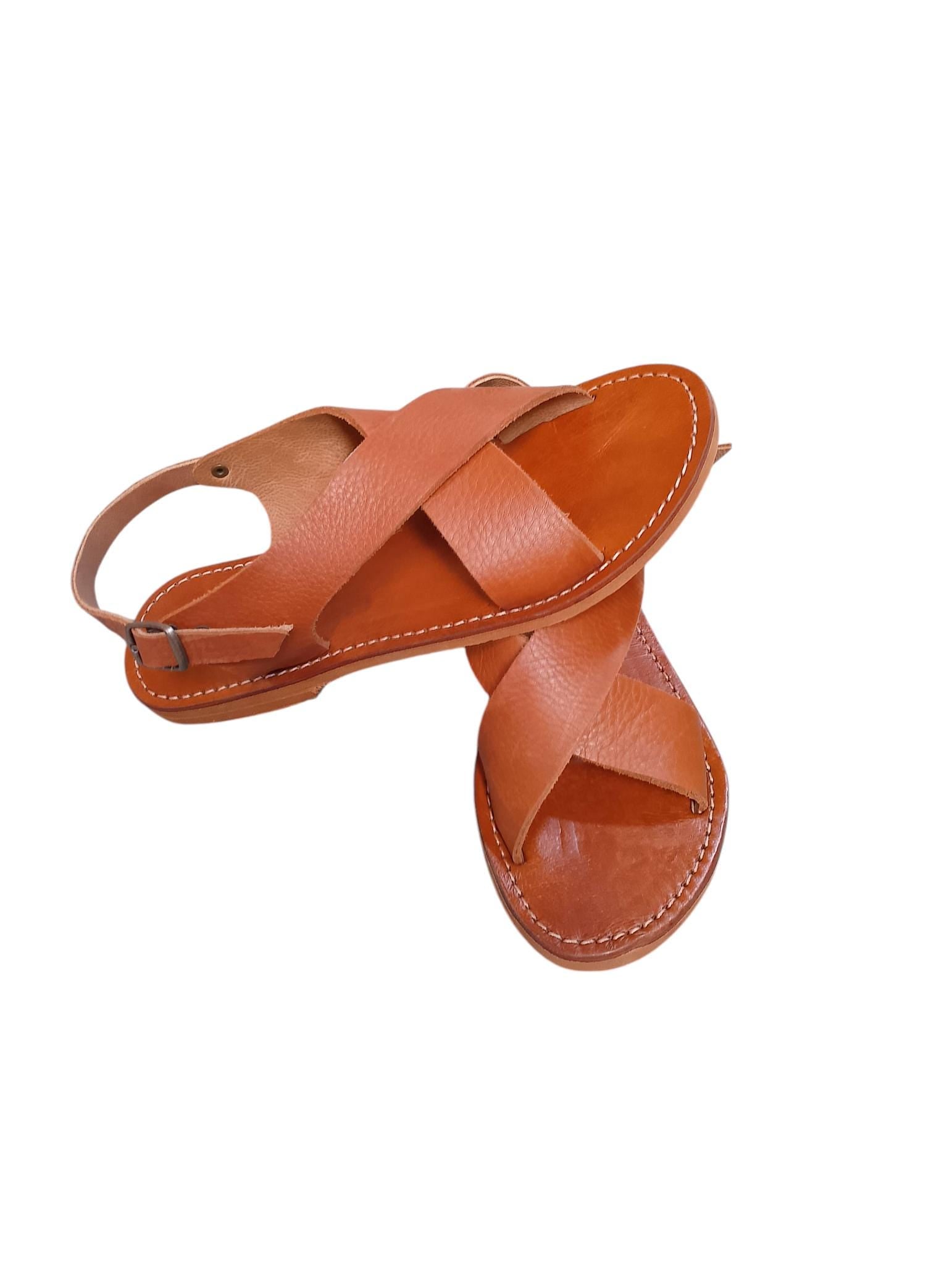 Moroccan Leather Cross-Strap Sandals Women Handmade Leopard Print 6 Colors