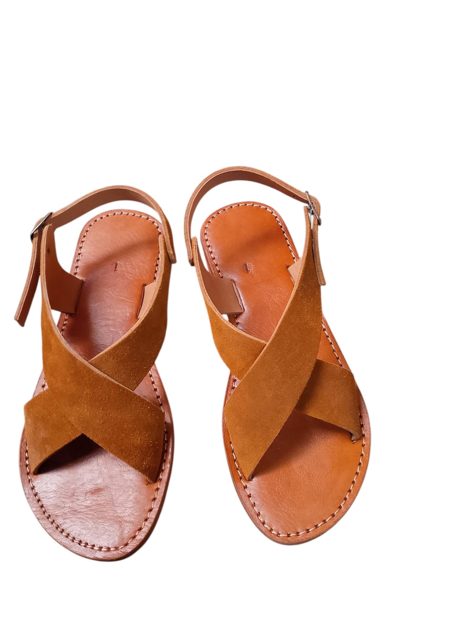 Moroccan Leather Cross-Strap Sandals Women Handmade Leopard Print 6 Colors