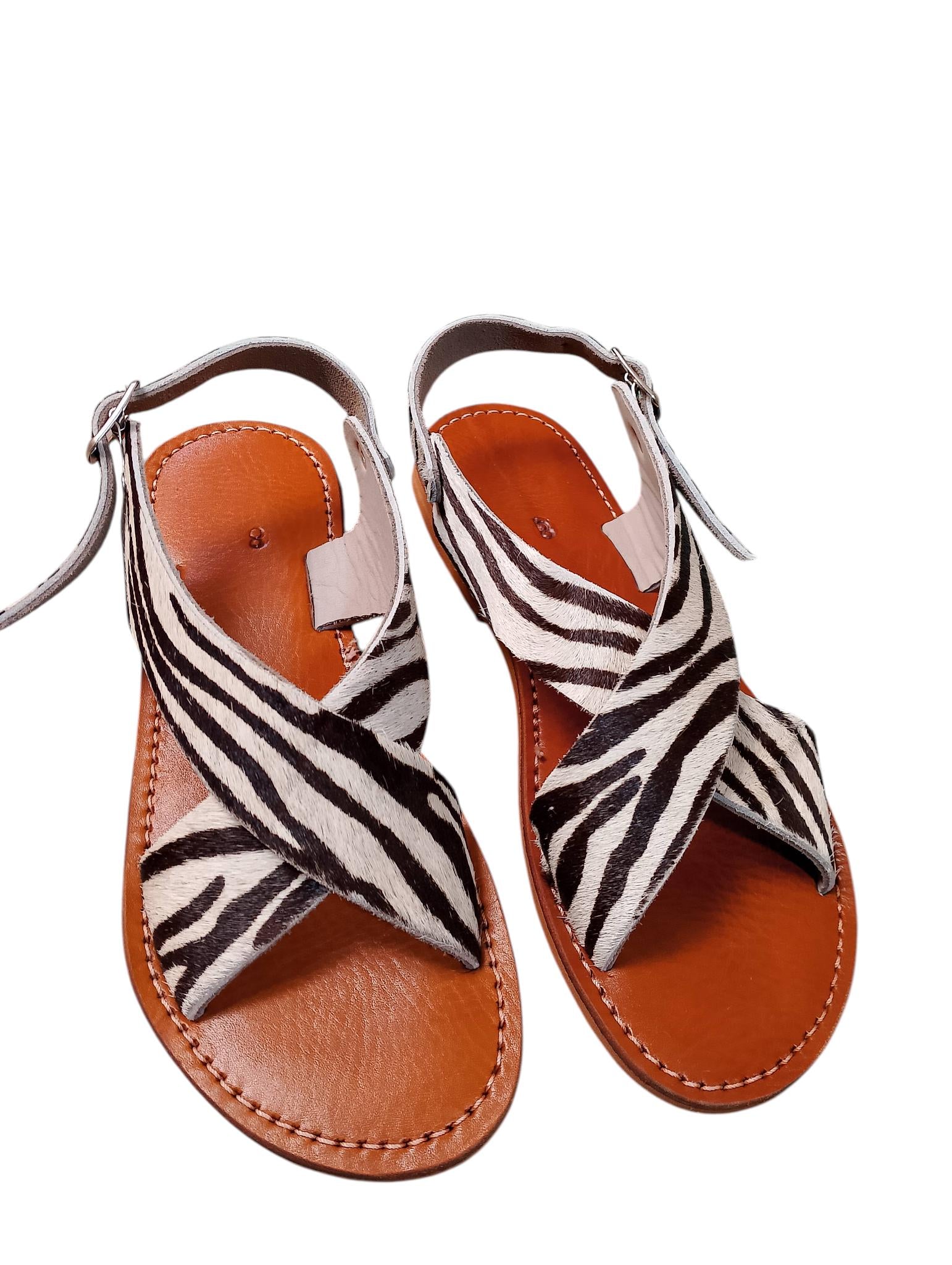 Moroccan Leather Cross-Strap Sandals Women Handmade Leopard Print 6 Colors