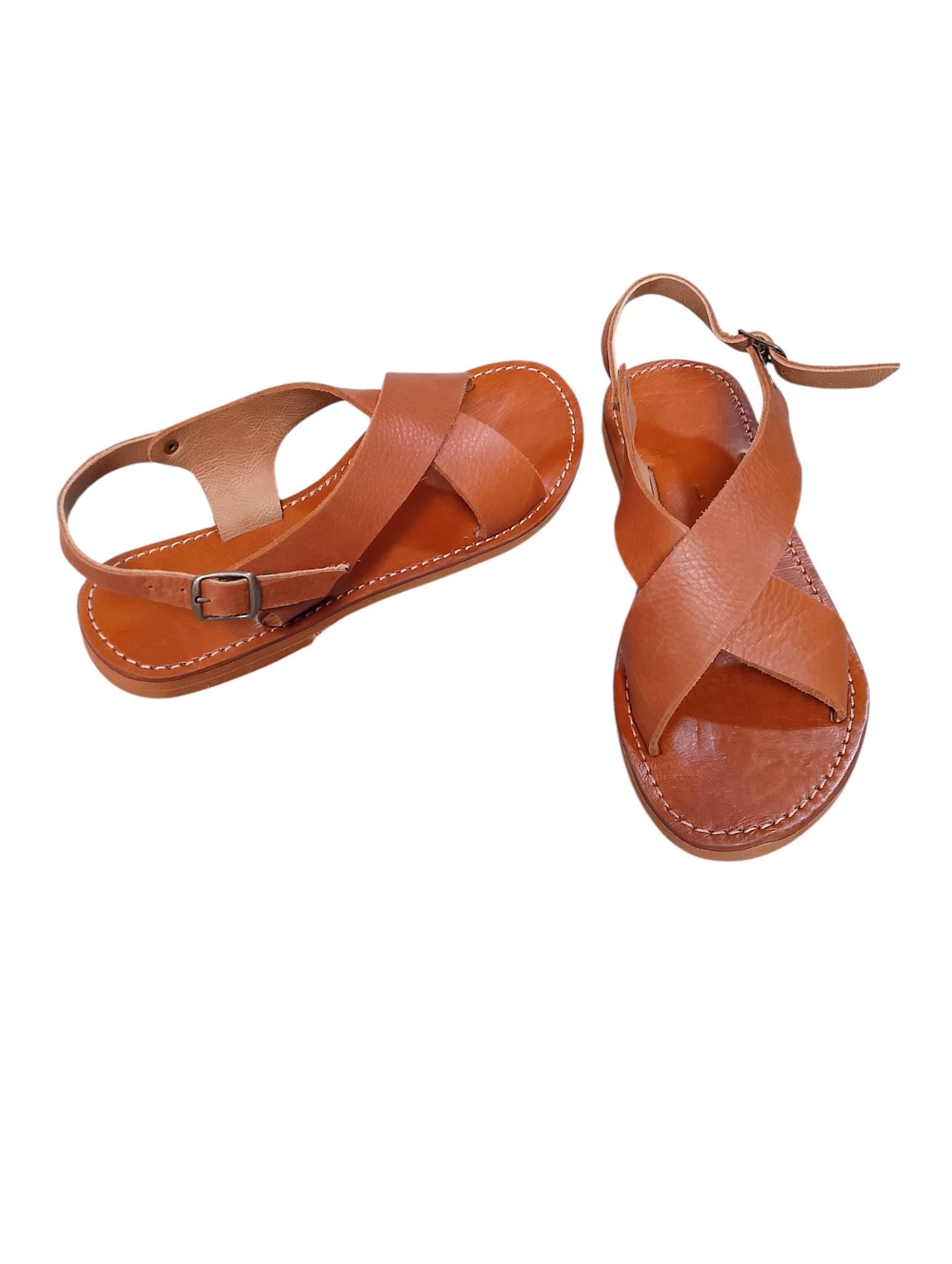 Moroccan Leather Cross-Strap Sandals Women Handmade Leopard Print 6 Colors