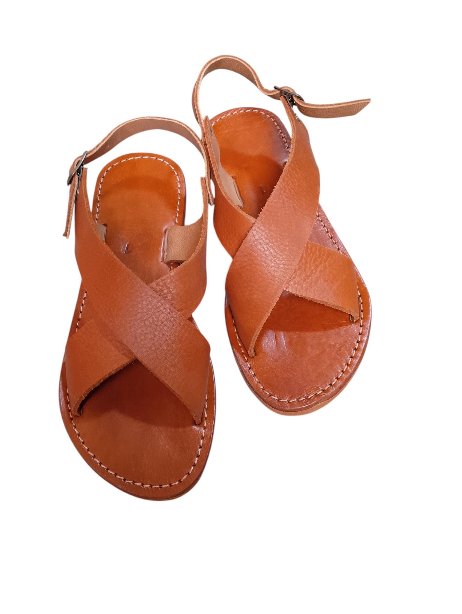 Moroccan Leather Cross-Strap Sandals Women Handmade Leopard Print 6 Colors