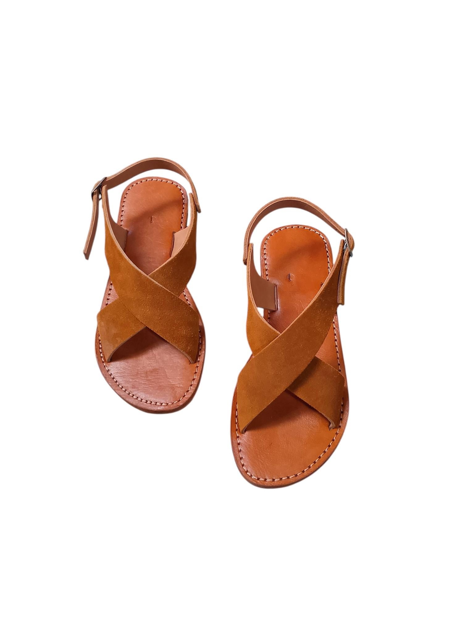 Moroccan Leather Cross-Strap Sandals Women Handmade Leopard Print 6 Colors