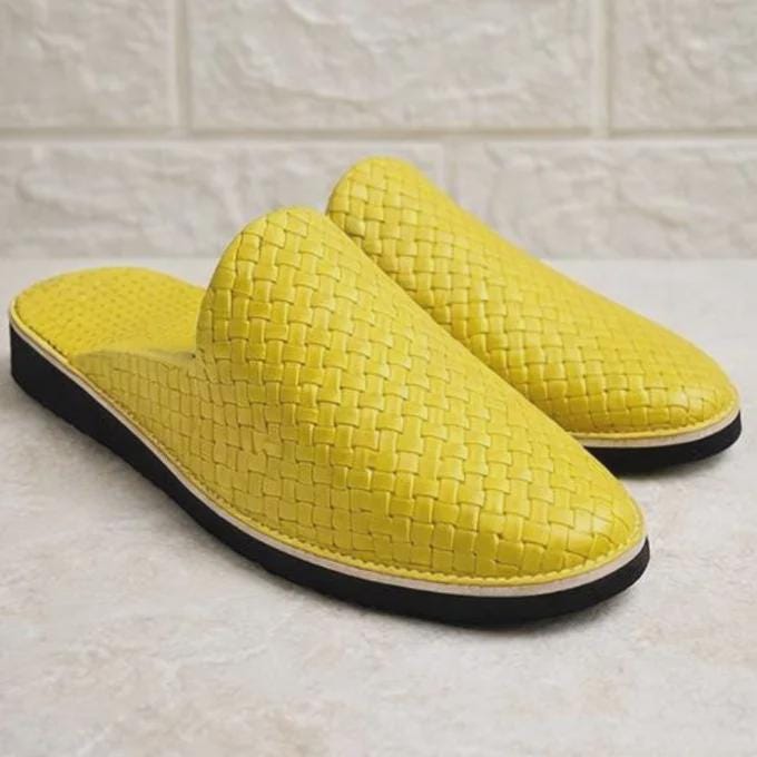 Handmade Moroccan Leather Babouche Slippers | Woven Slip-On Shoes