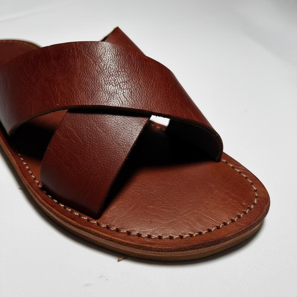 Moroccan Leather Sandals Unisex Handmade Double Sole Slides